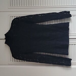 INC Black Floral Lace Turtle Neck Longsleeve Top XS Extra Small